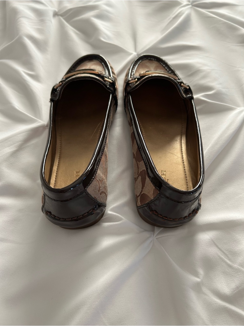 Coach Flynn Women's Signature "C" Loafer Shoes - Khaki/Chestnut - Size 10B - Picture 2 of 8